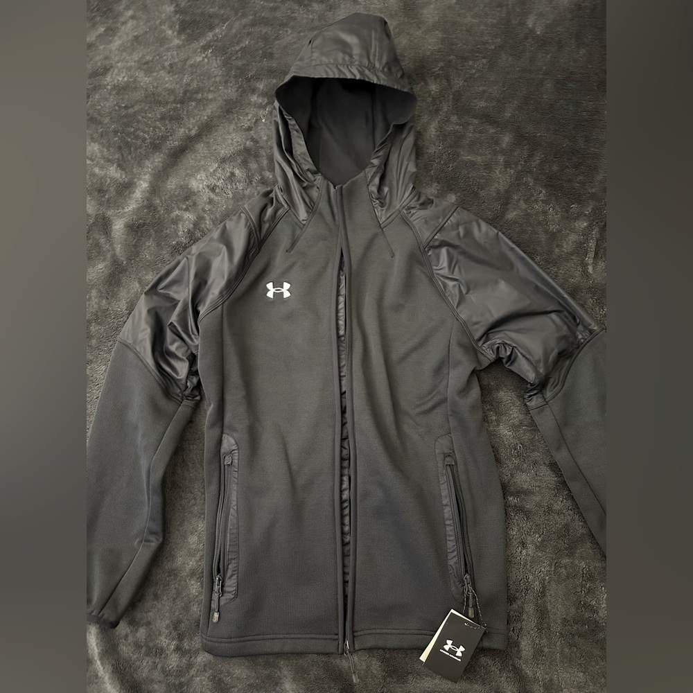 NEW Men's Under Armour Black Full Zip Water-Resistant Swacket Team Jacket Small